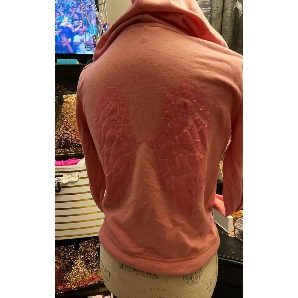 Victoria's Secret VS Angel Wing Hoodie Xs Barbie pink/pink rhinestone sweatshirt